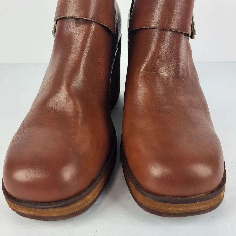 Korks Kari Ankle Booties Pull On Buckle Tan Comfort Padded Wooden 10 M